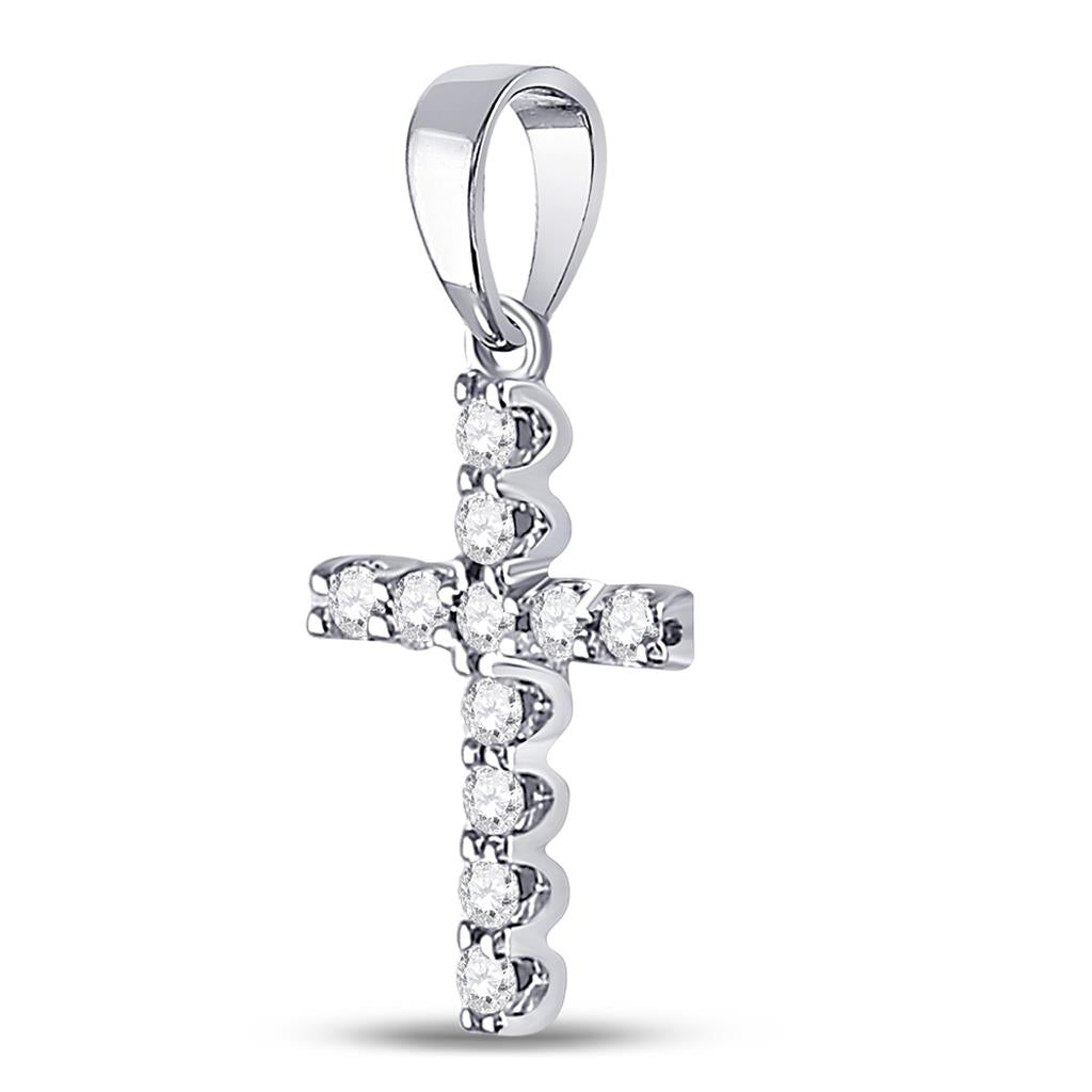 14k White Gold Round Diamond Faith Cross Pendant 1/5 Cttw