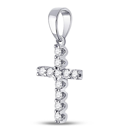 14k White Gold Round Diamond Faith Cross Pendant 1/5 Cttw