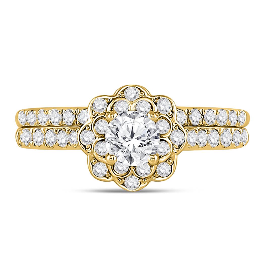 14k Yellow Gold Round Diamond Bridal Wedding Ring Set 1 Cttw (Certified)