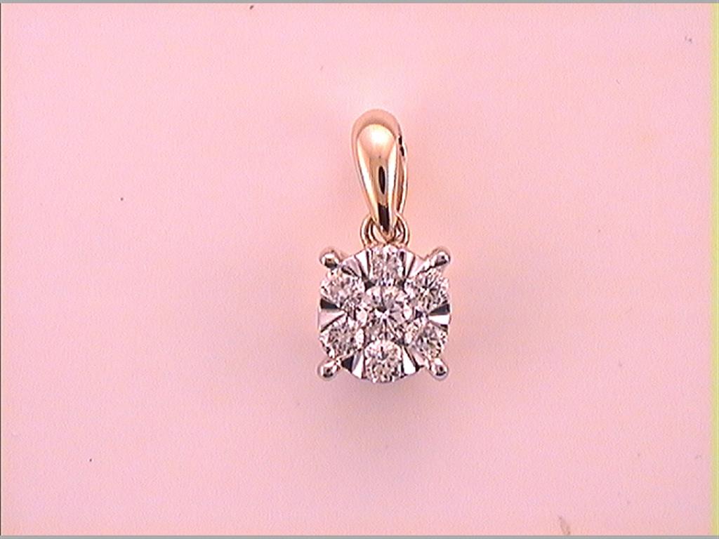 14k Yellow Gold Round Diamond Flower Cluster Pendant 1/5 Cttw