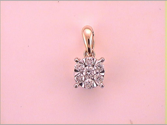 14k Yellow Gold Round Diamond Flower Cluster Pendant 1/5 Cttw