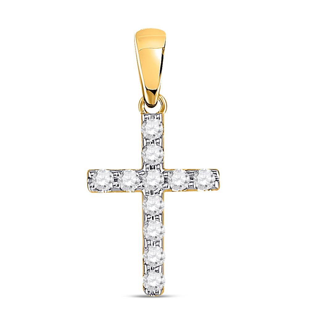 14k Yellow Gold Round Diamond Cross Pendant 1/5 Cttw