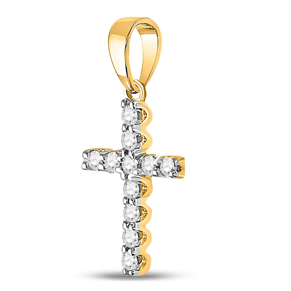 14k Yellow Gold Round Diamond Cross Pendant 1/5 Cttw