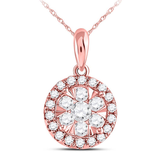 14k Rose Gold Round Diamond Flower Cluster Pendant 1/2 Cttw