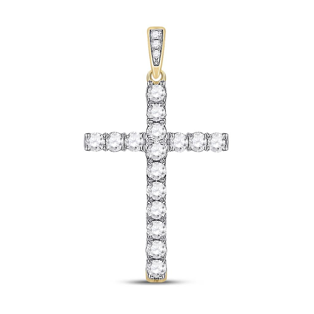 14k Yellow Gold Round Diamond Cross Pendant 1/2 Cttw