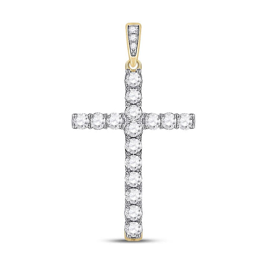 14k Yellow Gold Round Diamond Cross Pendant 1/2 Cttw