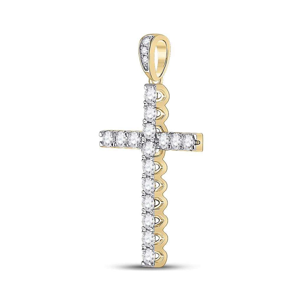 14k Yellow Gold Round Diamond Cross Pendant 1/2 Cttw