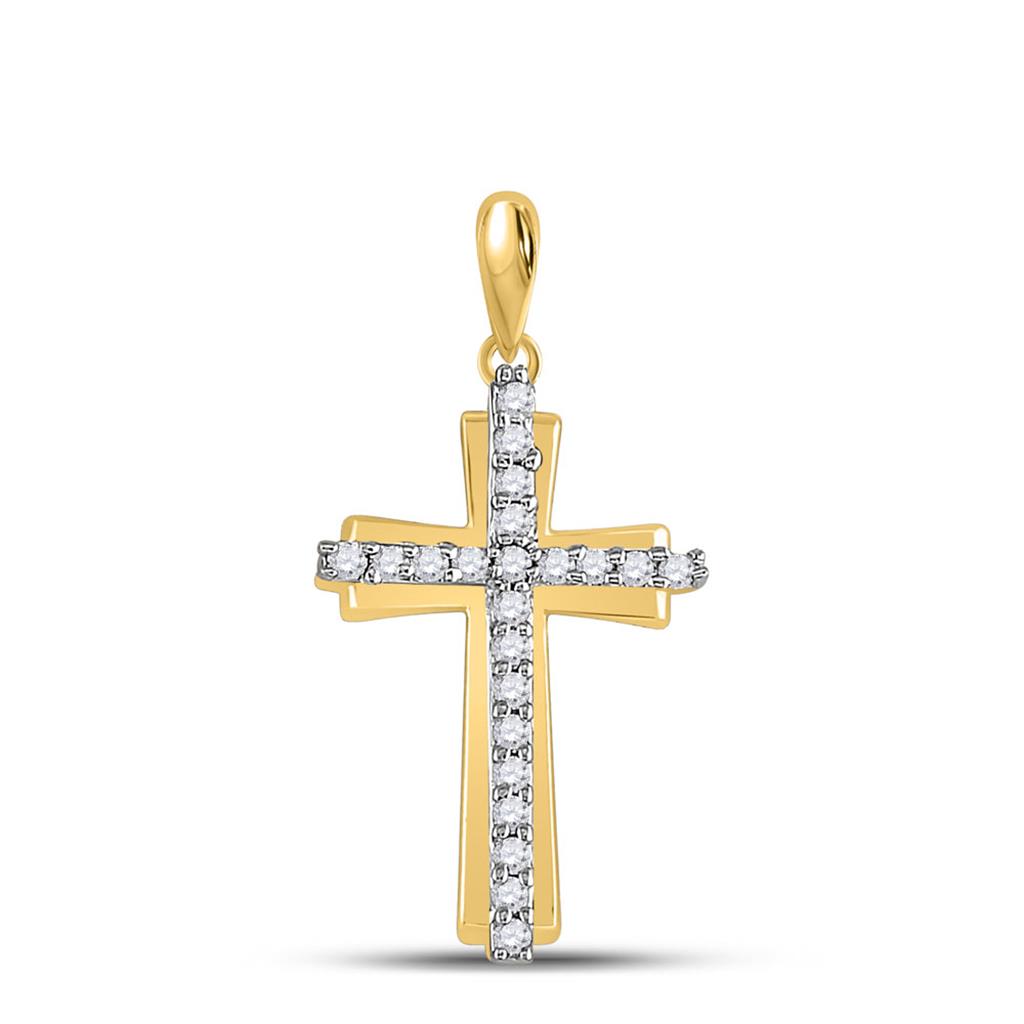 10k Yellow Gold Round Diamond Cross Pendant 1/6 Cttw