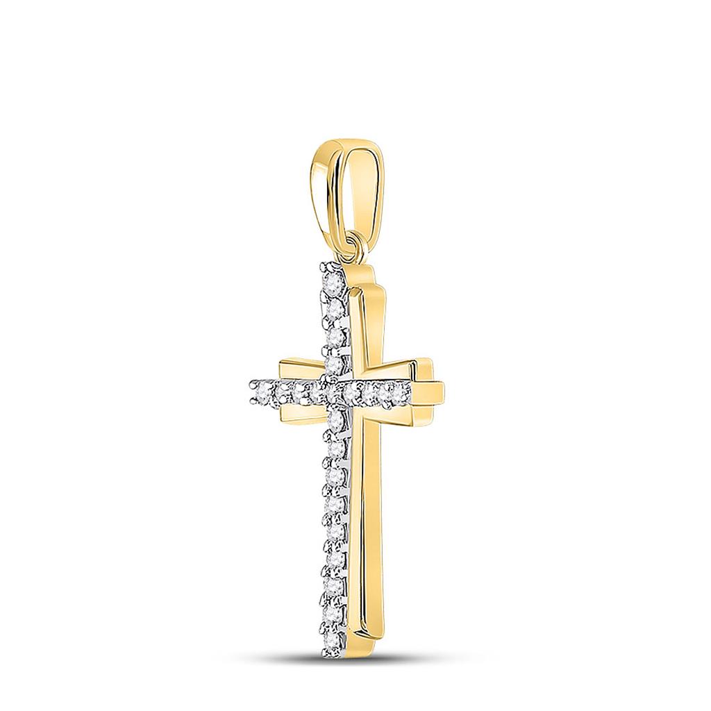 10k Yellow Gold Round Diamond Cross Pendant 1/6 Cttw