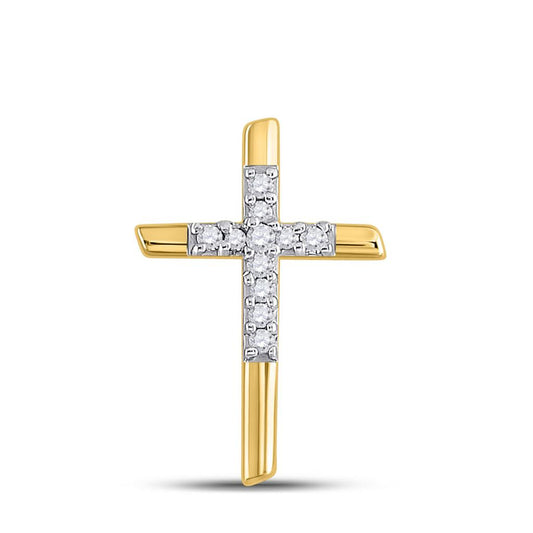 10k Yellow Gold Round Diamond Cross Pendant 1/12 Cttw