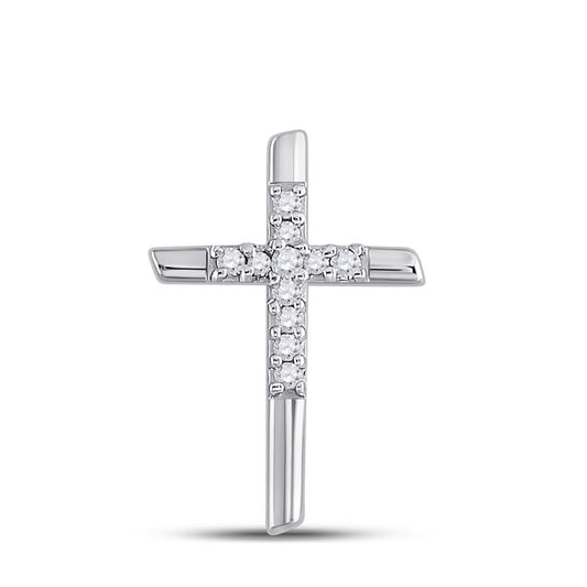 14k White Gold Round Diamond Cross Pendant 1/12 Cttw