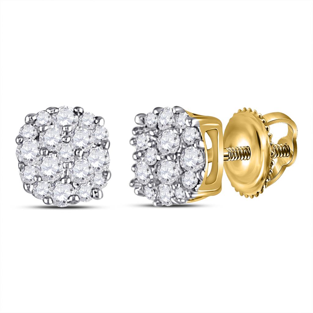 10k Yellow Gold Round Diamond Cluster Earrings 1/5 Cttw