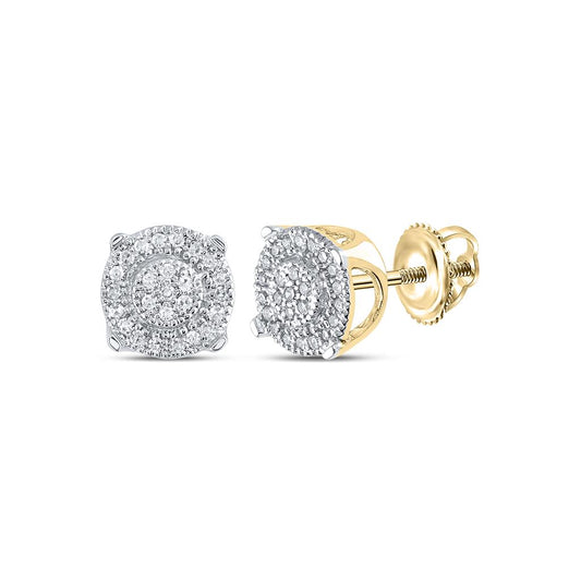 10k Yellow Gold Round Diamond Fashion Cluster Earrings 1/8 Cttw