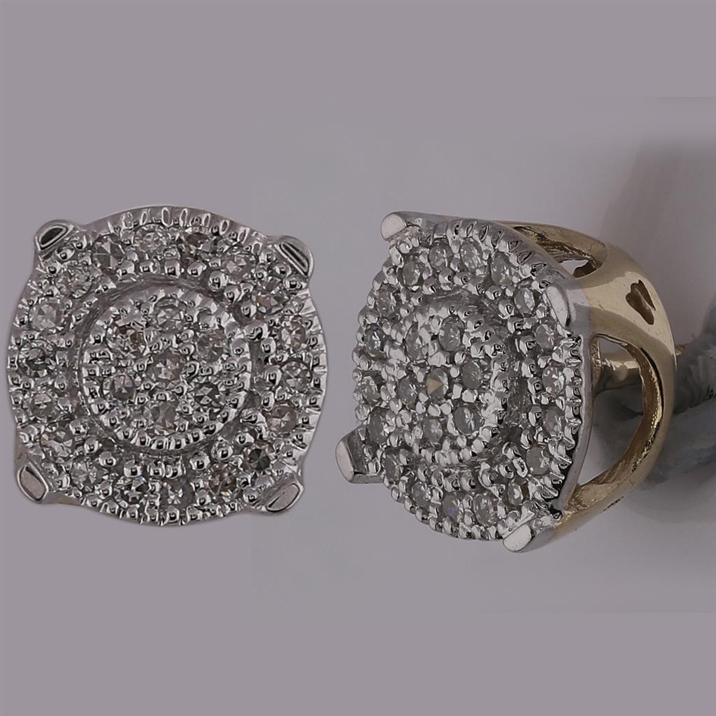 10k Yellow Gold Round Diamond Fashion Cluster Earrings 1/8 Cttw