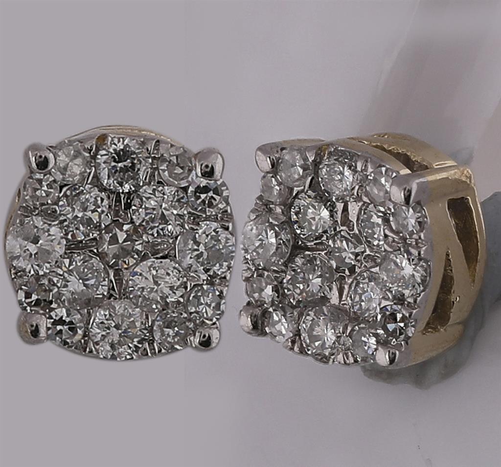 10k Yellow Gold Round Diamond Cluster Earrings 1/4 Cttw