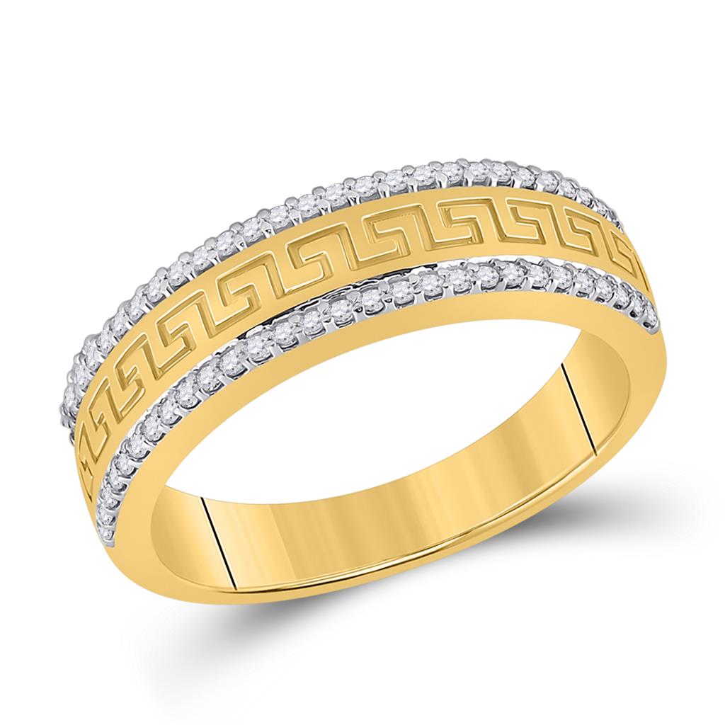 10k Yellow Gold Round Diamond Wedding Patterned Band Ring 1/3 Cttw