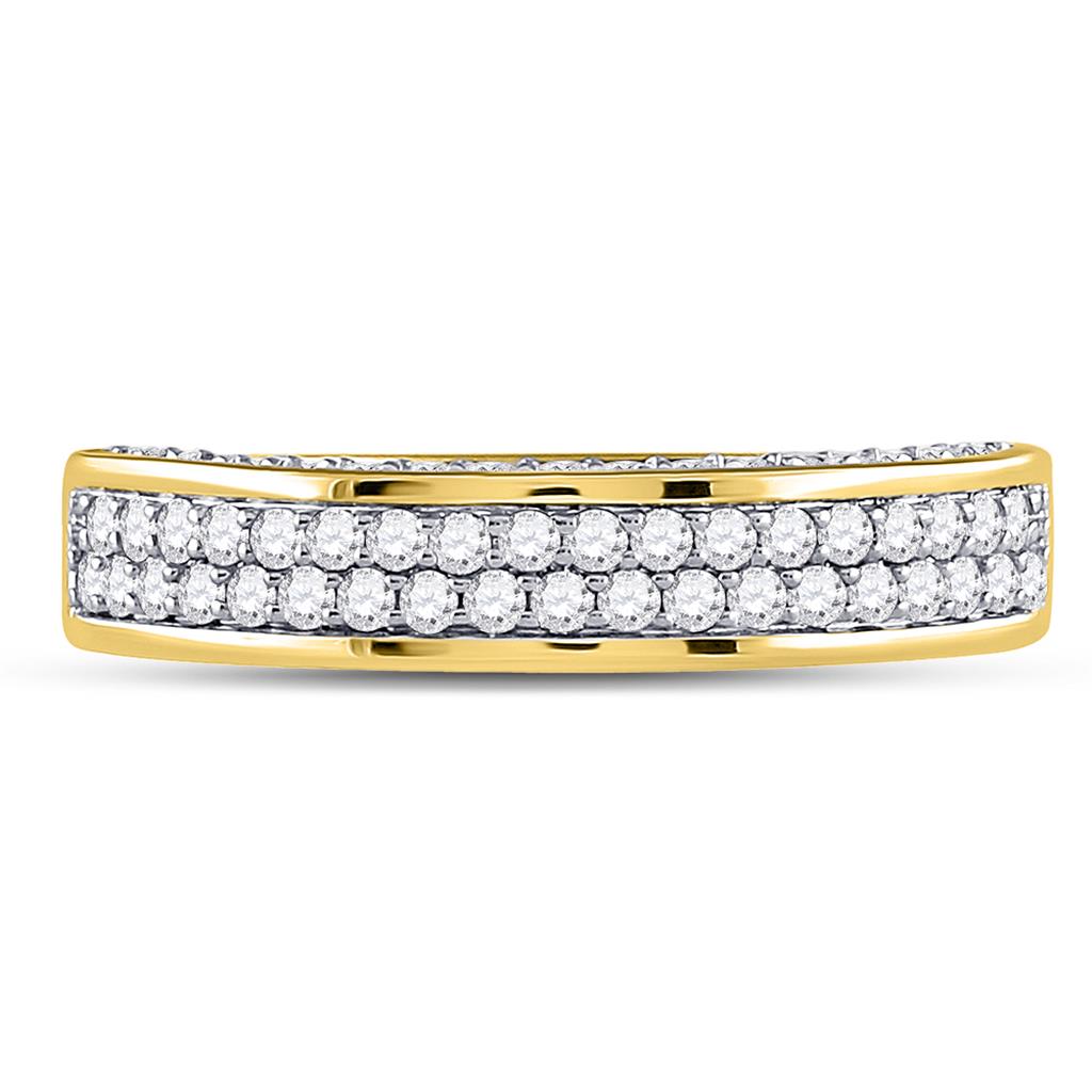 10k Yellow Gold Round Diamond Double Row Band Ring 1-1/5 Cttw