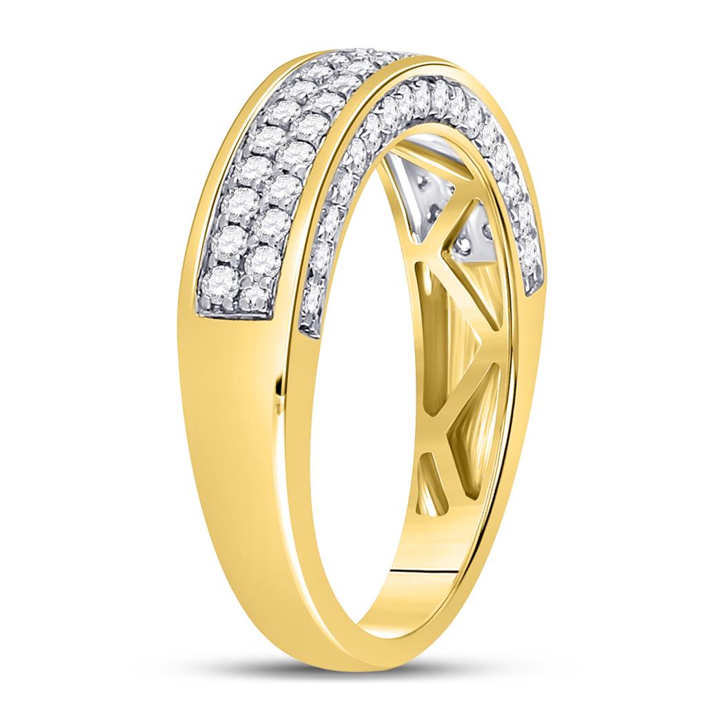 10k Yellow Gold Round Diamond Double Row Band Ring 1-1/5 Cttw