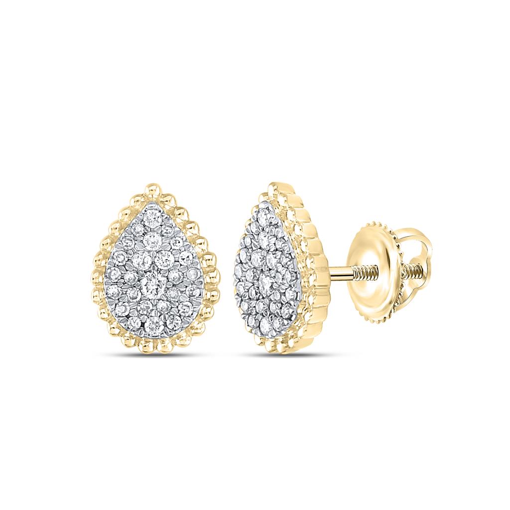 10k Yellow Gold Round Diamond Teardrop Earrings 1/4 Cttw