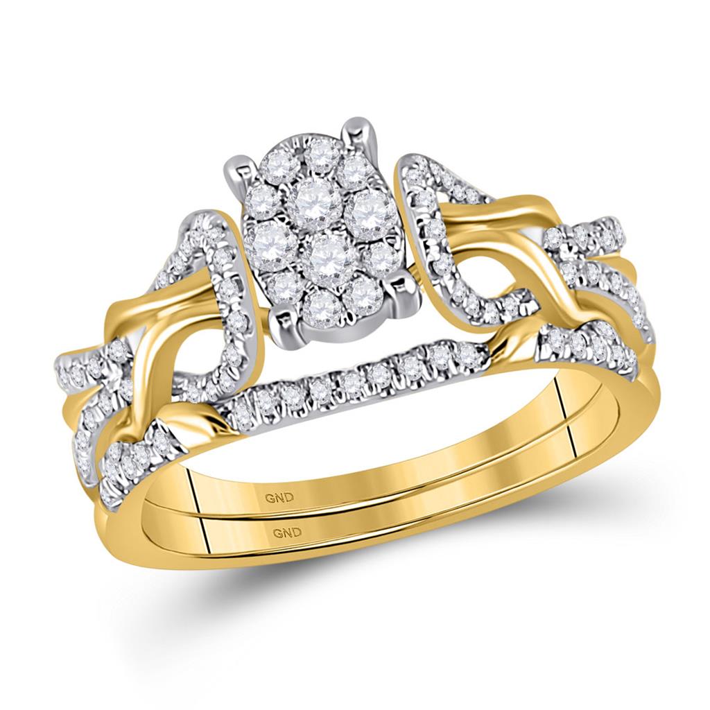 10k Yellow Gold Round Diamond Bridal Wedding Ring Set 1/2 Cttw