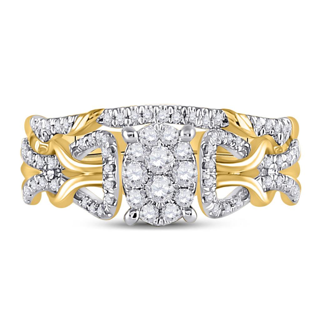 10k Yellow Gold Round Diamond Bridal Wedding Ring Set 1/2 Cttw