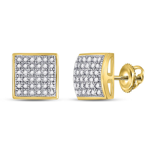 10k Yellow Gold Round Diamond Square Cluster Earrings 1/5 Cttw