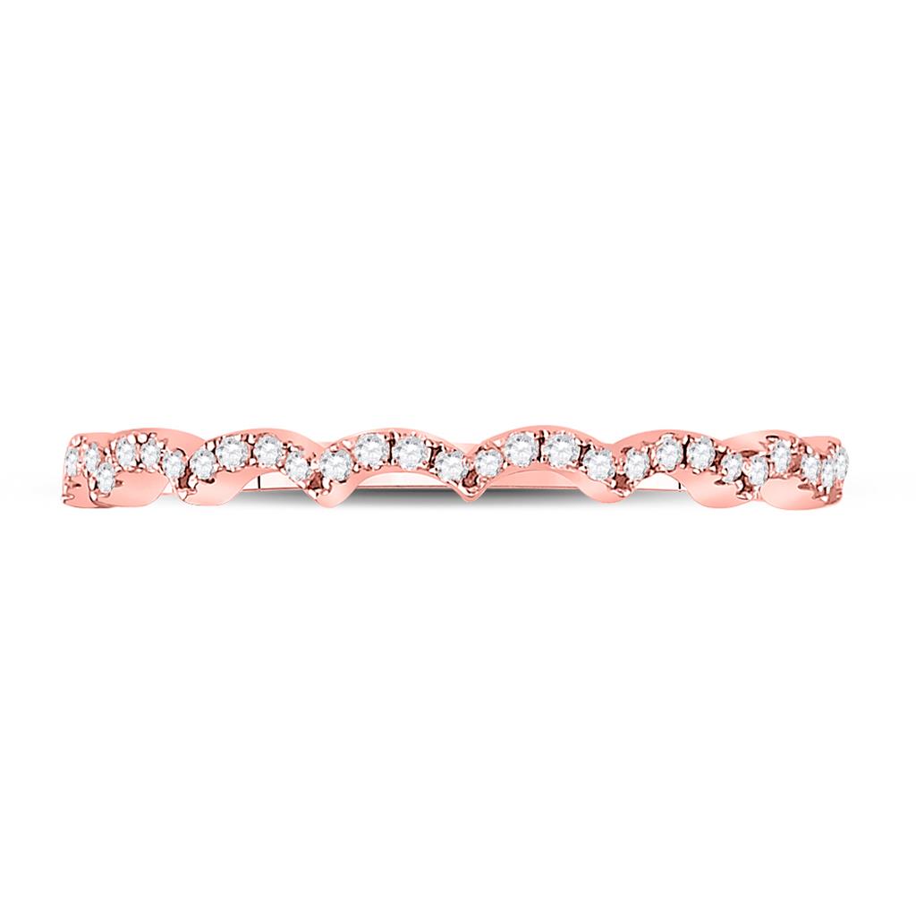 10k Rose Gold Round Diamond Scalloped Stackable Band Ring 1/8 Ctw