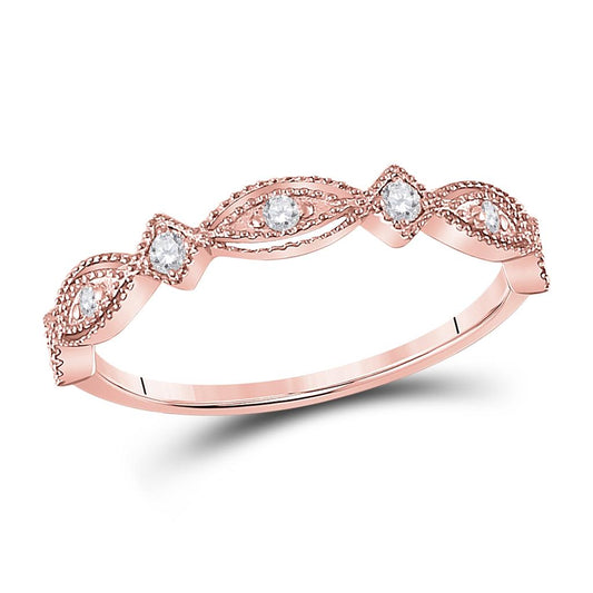 10k Rose Gold Round Diamond Stackable Band Ring 1/8 Cttw