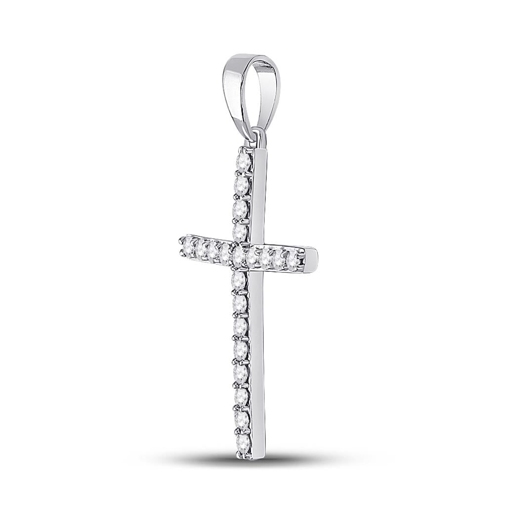 14k White Gold Round Diamond Cross Pendant 1/4 Cttw