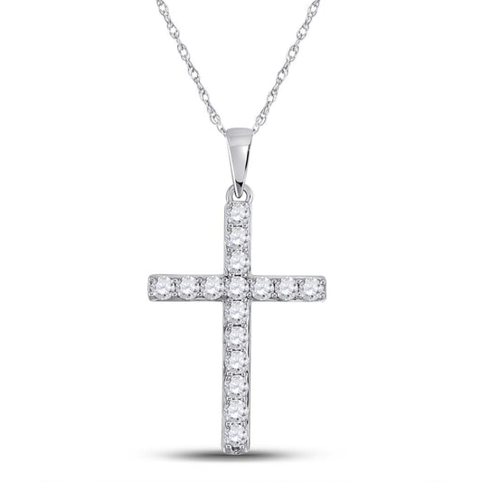 14k White Gold Round Diamond Cross Pendant 1/2 Cttw