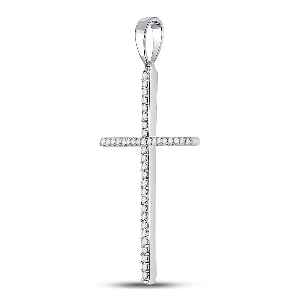 14k White Gold Round Diamond Cross Pendant 1/6 Cttw