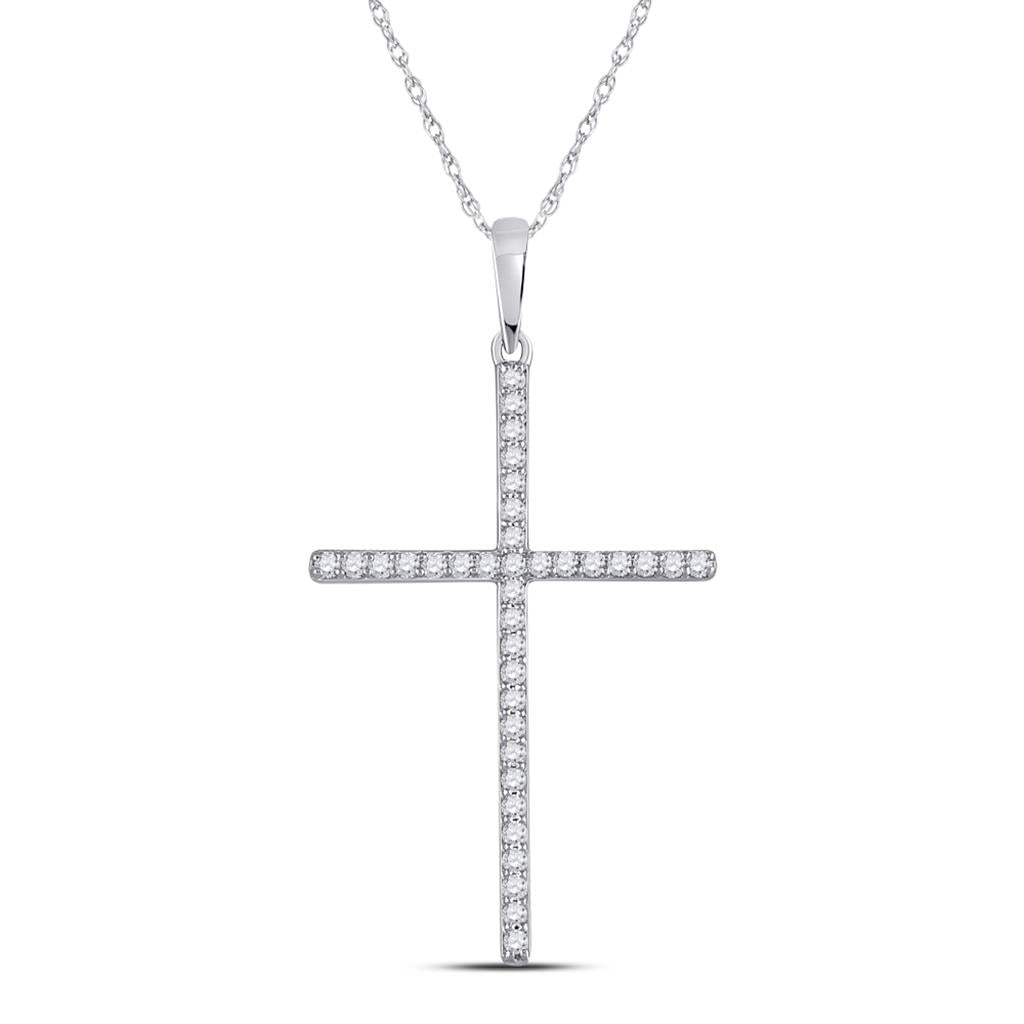 14k White Gold Round Diamond Cross Pendant 1/5 Cttw