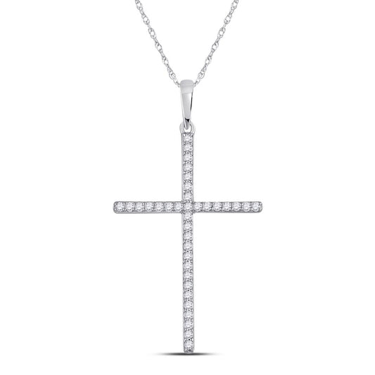 14k White Gold Round Diamond Cross Pendant 1/5 Cttw