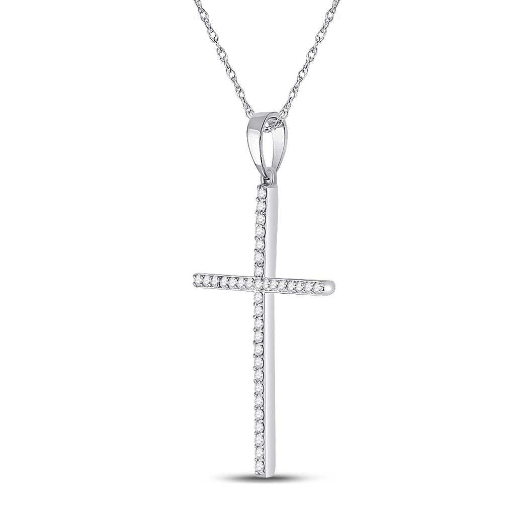 14k White Gold Round Diamond Cross Pendant 1/5 Cttw