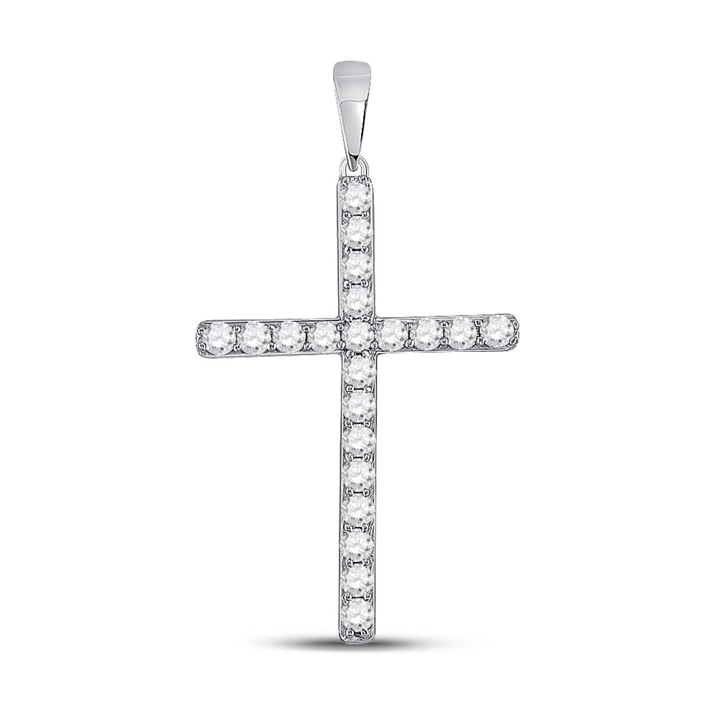 14k White Gold Round Diamond Cross Pendant 1/2 Cttw