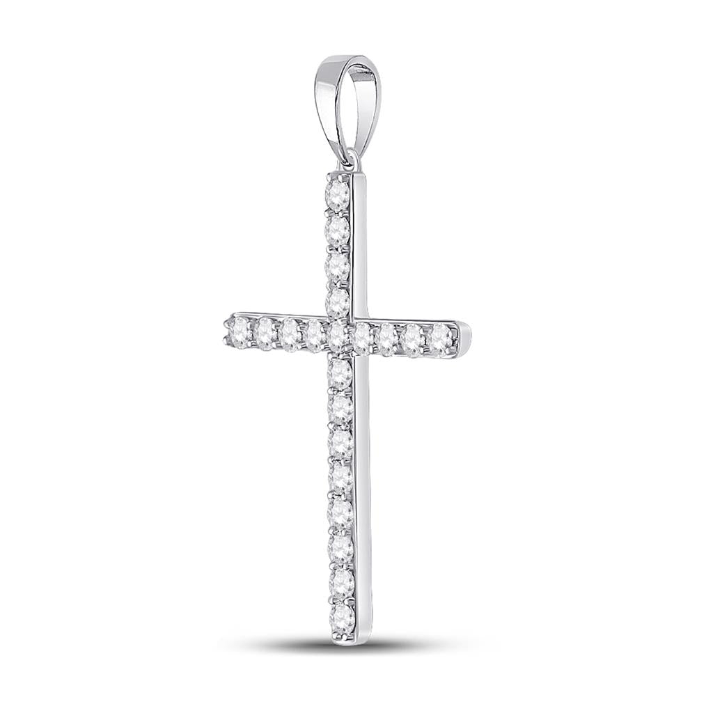 14k White Gold Round Diamond Cross Pendant 1/2 Cttw