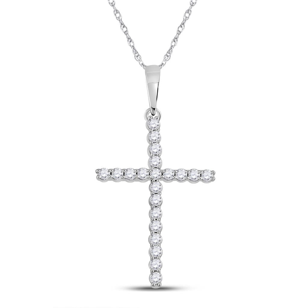 14k White Gold Round Diamond Cross Pendant 1/5 Cttw