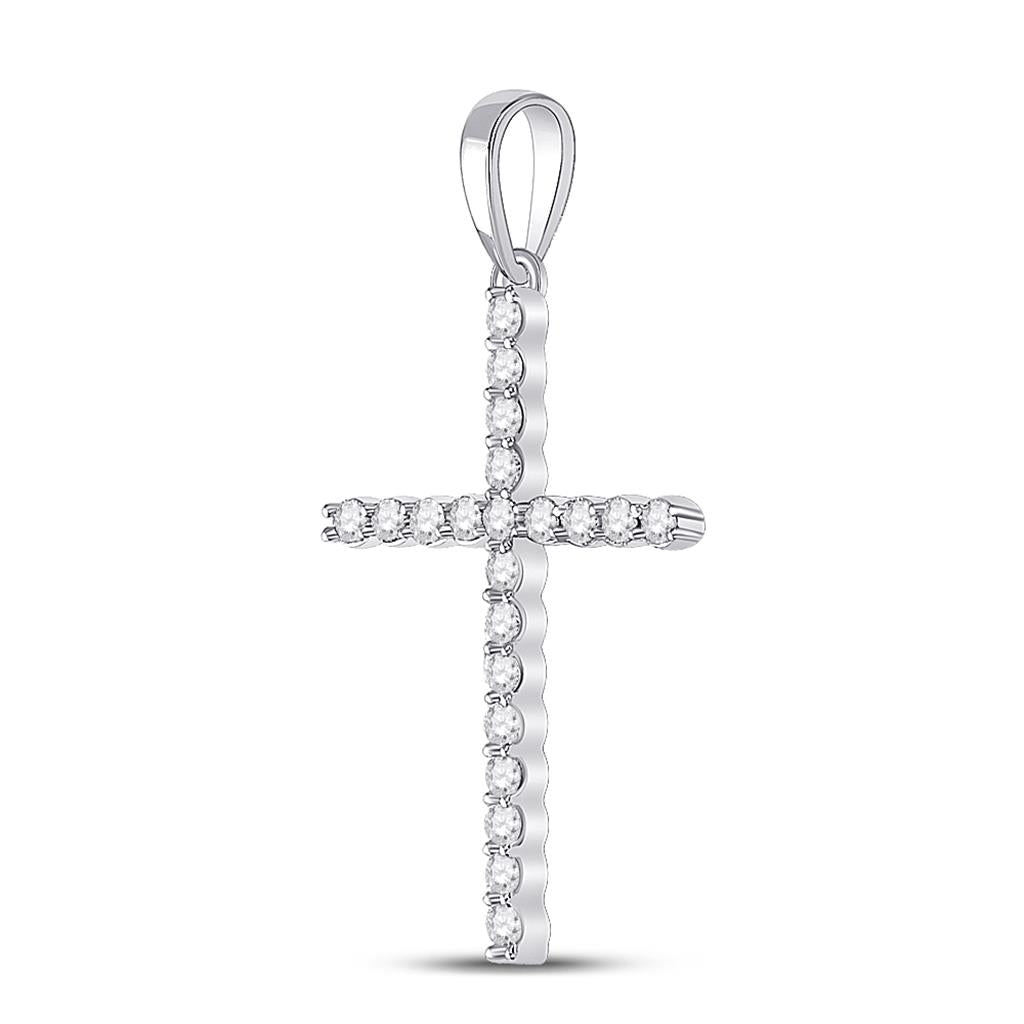 14k White Gold Round Diamond Cross Pendant 1/5 Cttw