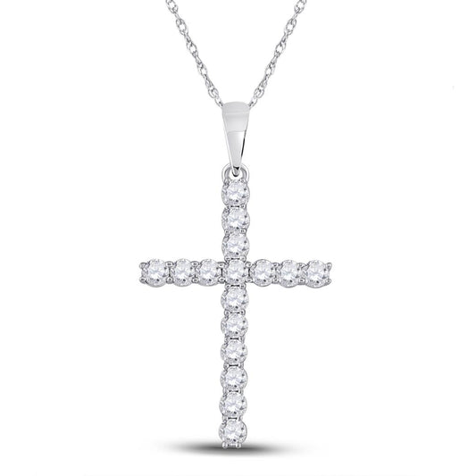 14k White Gold Round Diamond Cross Pendant 1/2 Cttw