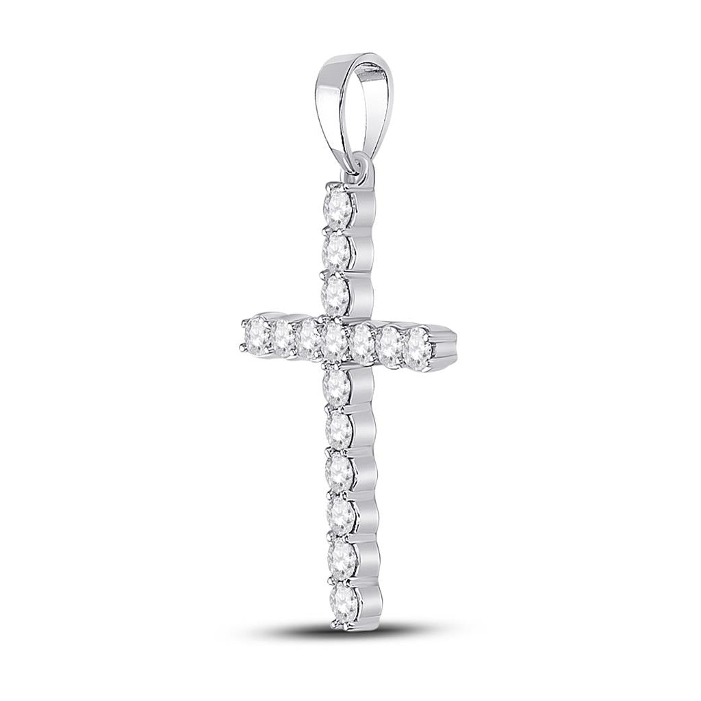 14k White Gold Round Diamond Cross Pendant 1/2 Cttw