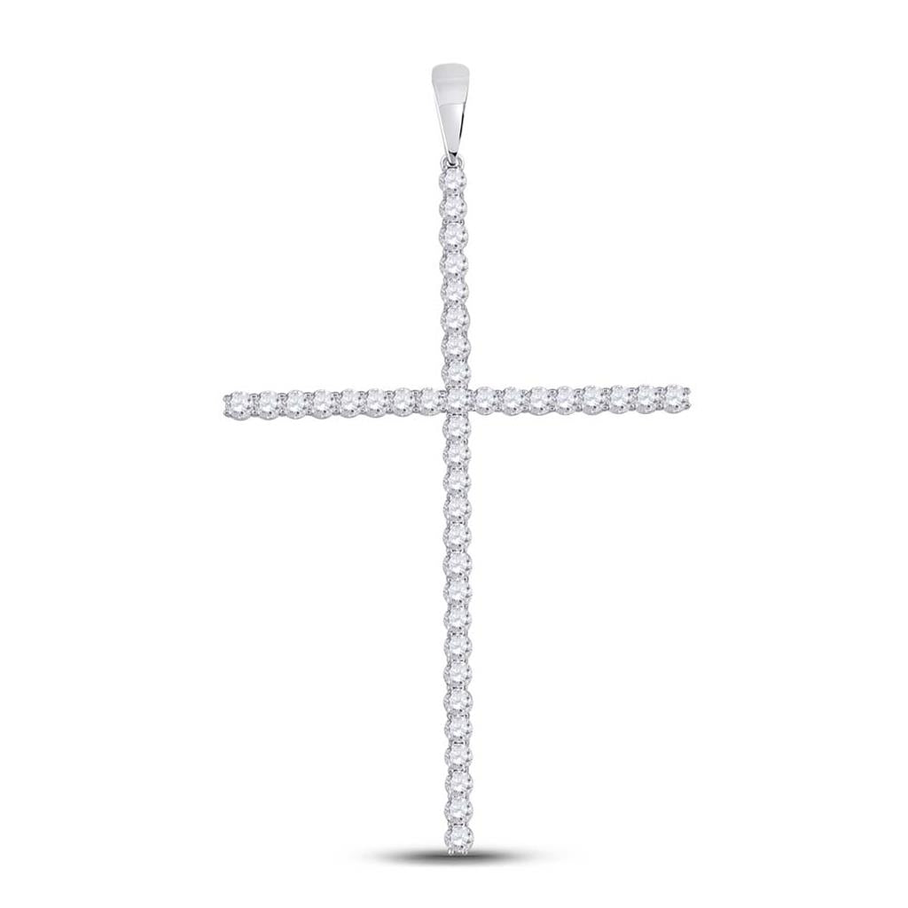 14k White Gold Round Diamond Religious Cross Pendant 1/6 Cttw