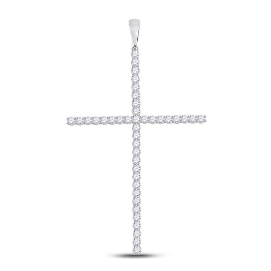 14k White Gold Round Diamond Religious Cross Pendant 1/6 Cttw