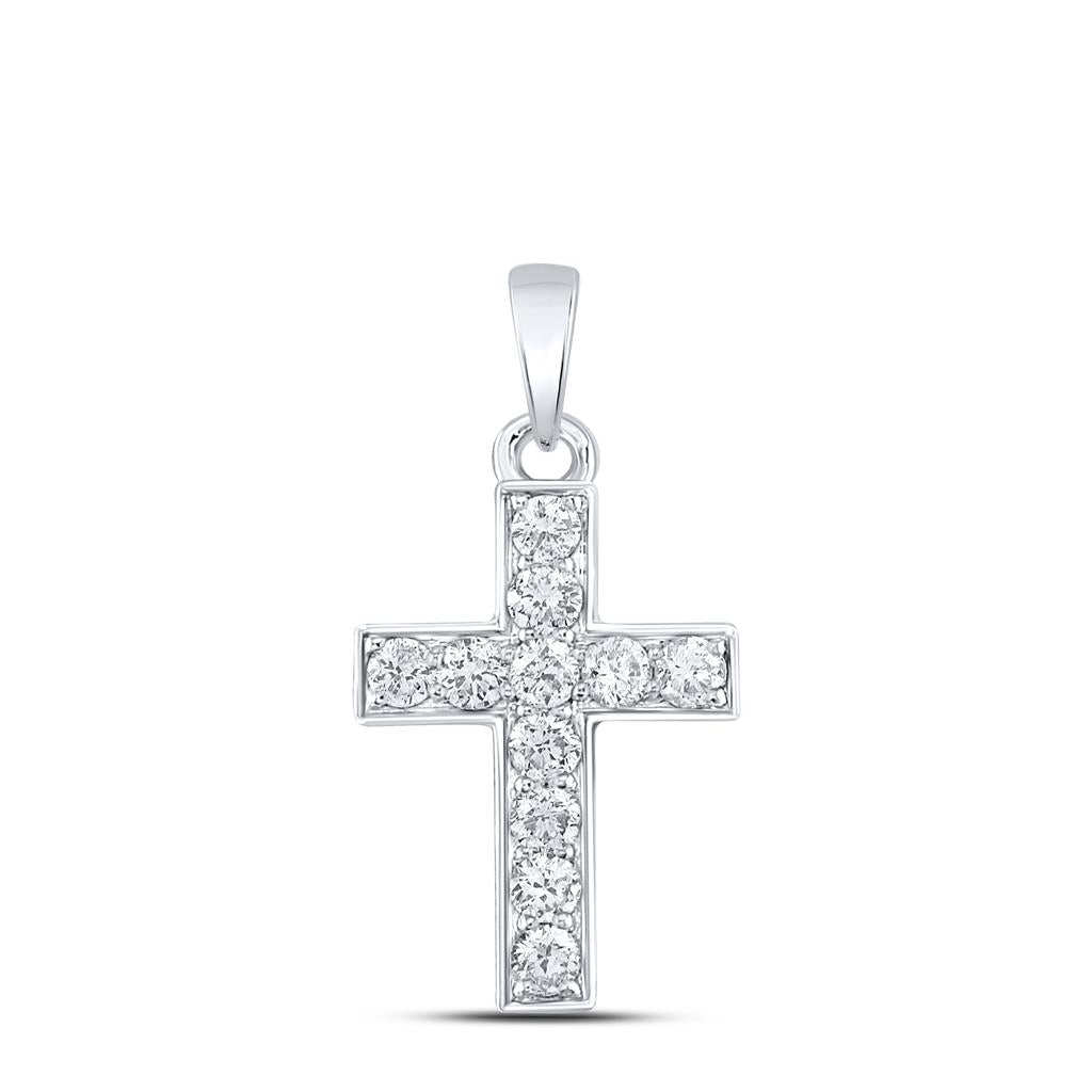 14k White Gold Round Diamond Cross Pendant 1/4 Cttw