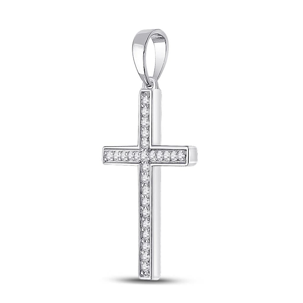 14k White Gold Round Diamond Cross Pendant 1/8 Cttw