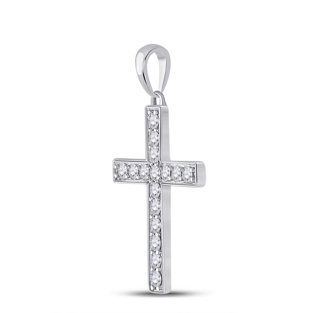 14k White Gold Round Diamond Cross Pendant 1/3 Cttw