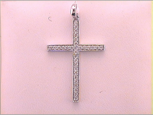 14k White Gold Round Diamond Religious Cross Pendant 1/4 Cttw