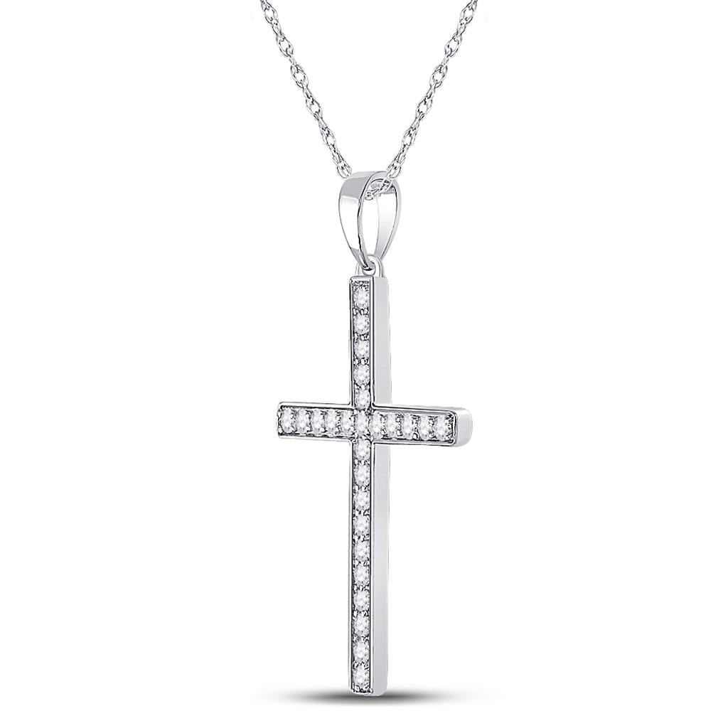 14k White Gold Round Diamond Religious Cross Pendant 1/3 Cttw