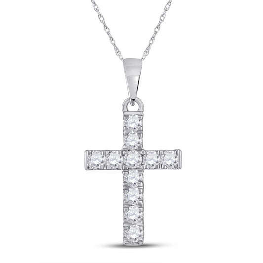 14k White Gold Round Diamond Cross Pendant 1/4 Cttw