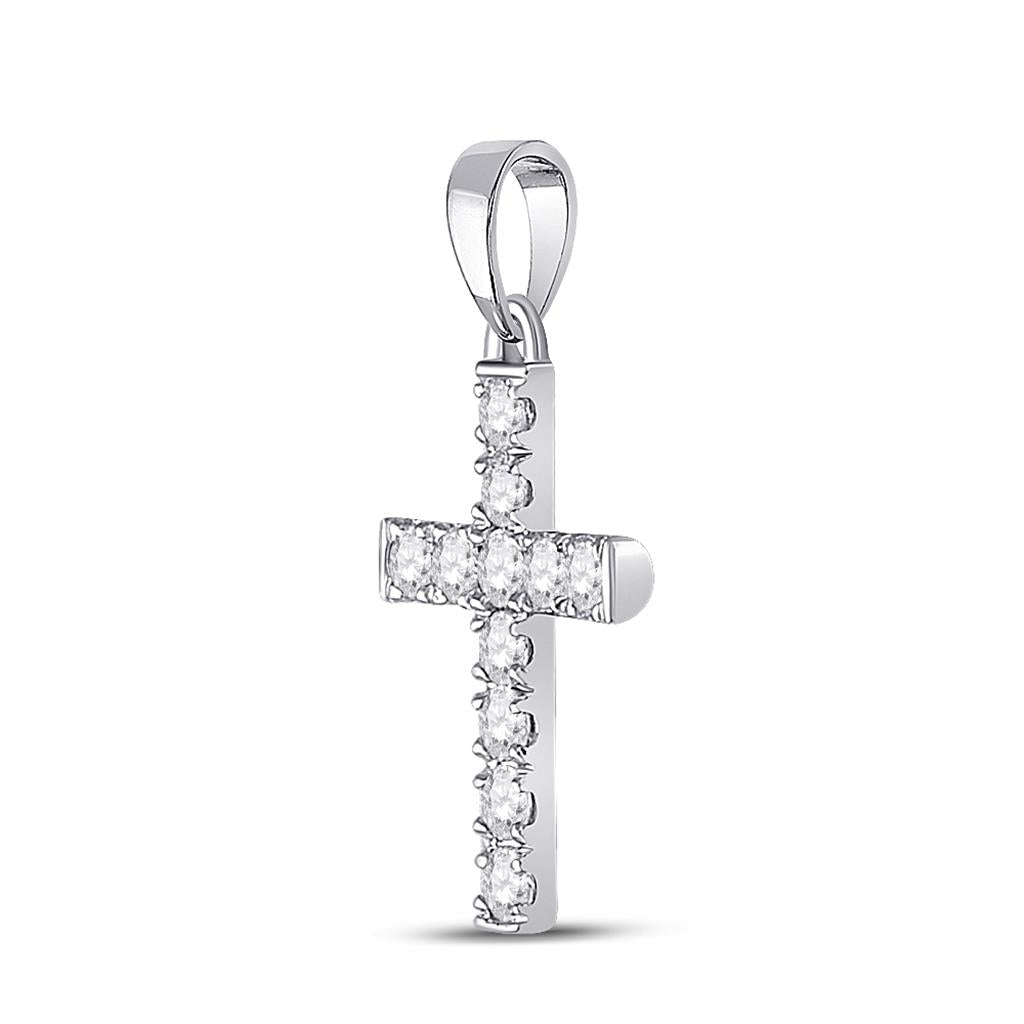 14k White Gold Round Diamond Cross Pendant 1/4 Cttw