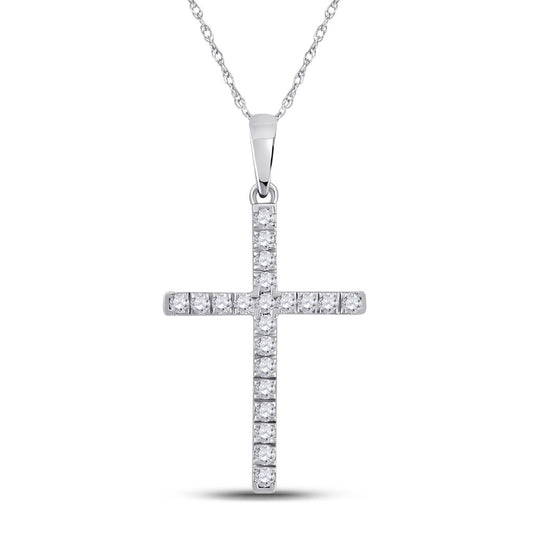 14k White Gold Round Diamond Cross Pendant 1/5 Cttw